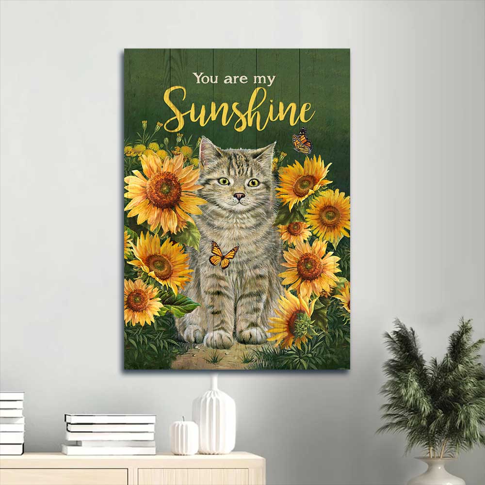 Jesus Portrait Canvas - Beautiful cat, Sunflower garden, Green background Portrait Canvas - Gift For Christian -  You are my sunshine