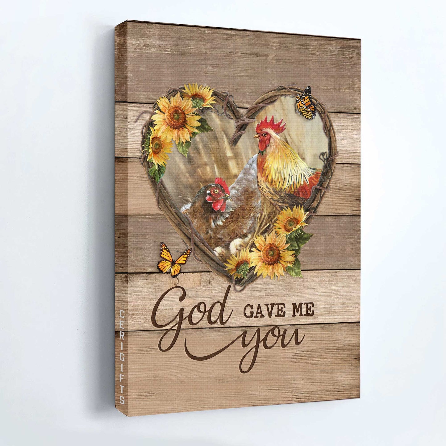 Jesus Portrait Canvas - Beautiful chicken drawing, Heart shape, Sunflower garden Portrait Canvas - Gift For Christian -  God gave me you
