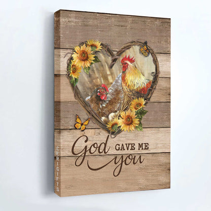 Jesus Portrait Canvas - Beautiful chicken drawing, Heart shape, Sunflower garden Portrait Canvas - Gift For Christian -  God gave me you