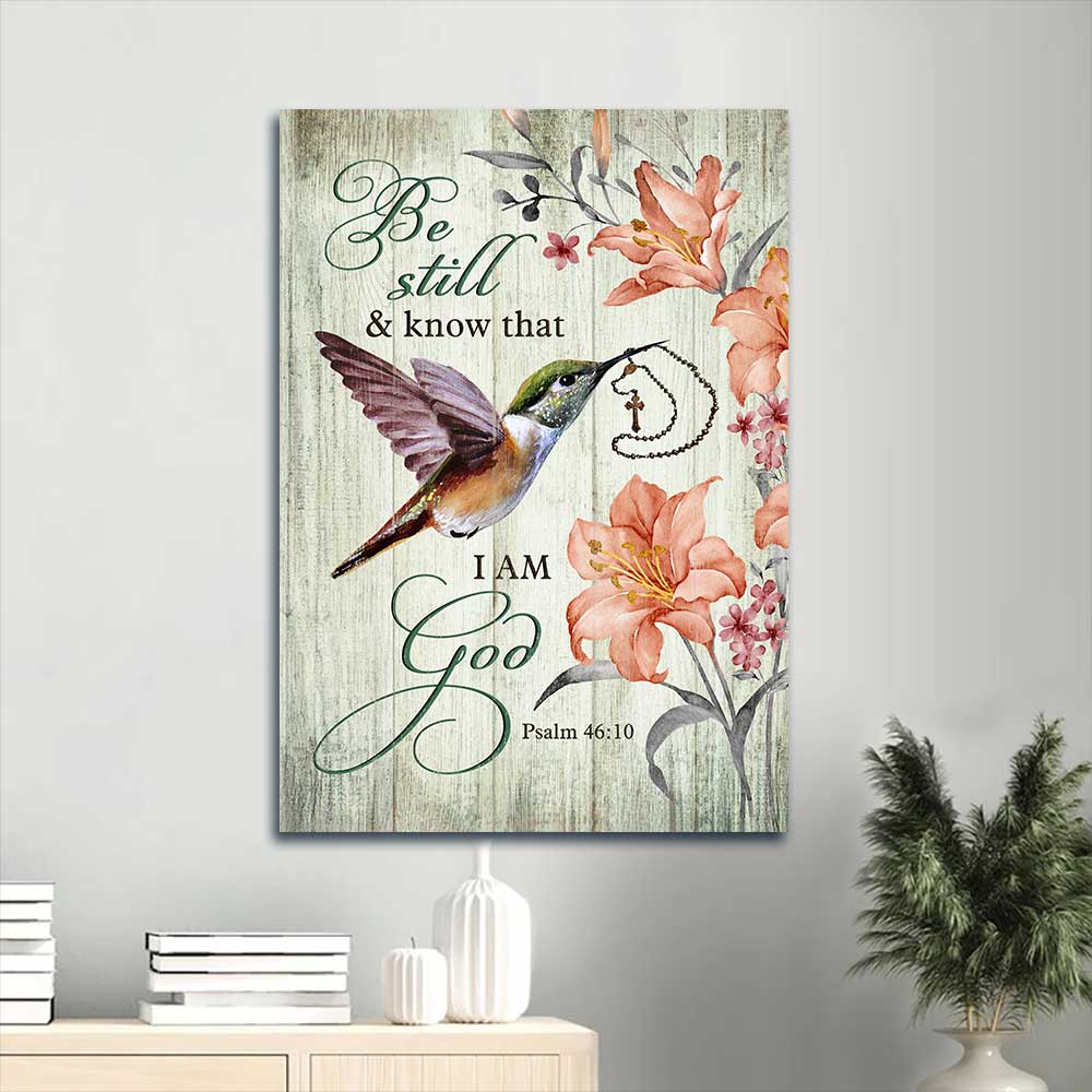 Jesus Portrait Canvas - Beautiful hummingbird, Orange lily, Cross bracelet Portrait Canvas - Gift For Christian - Be still I am God