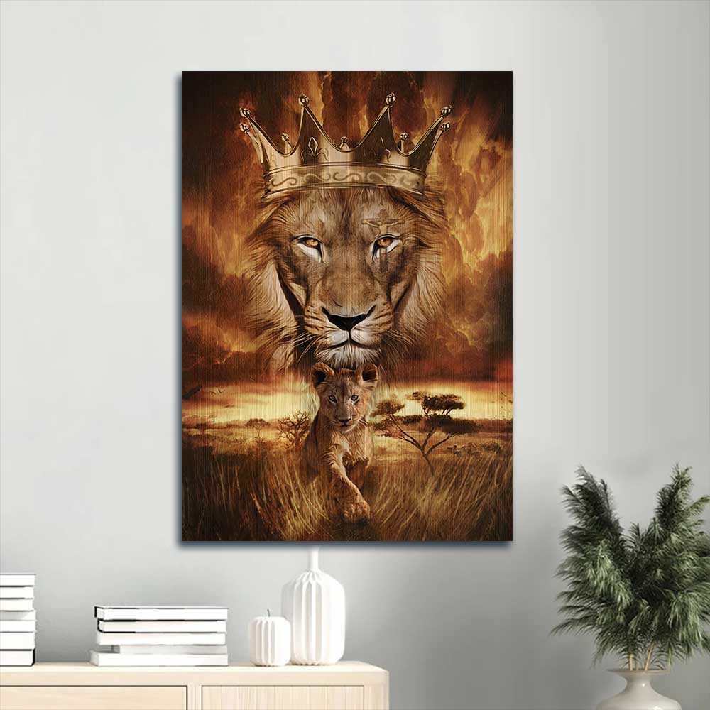 Jesus Portrait Canvas - Beautiful lion drawing, Golden crown, Becoming a king Portrait Canvas - Gift For Christian