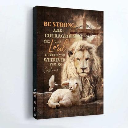 Jesus Portrait Canvas - Beautiful lion drawing, White lamb Portrait Canvas - Gift For Christian - Be strong and courageous