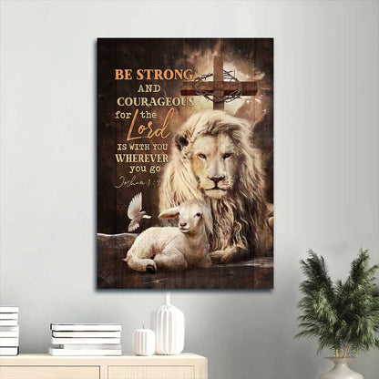 Jesus Portrait Canvas - Beautiful lion drawing, White lamb Portrait Canvas - Gift For Christian - Be strong and courageous