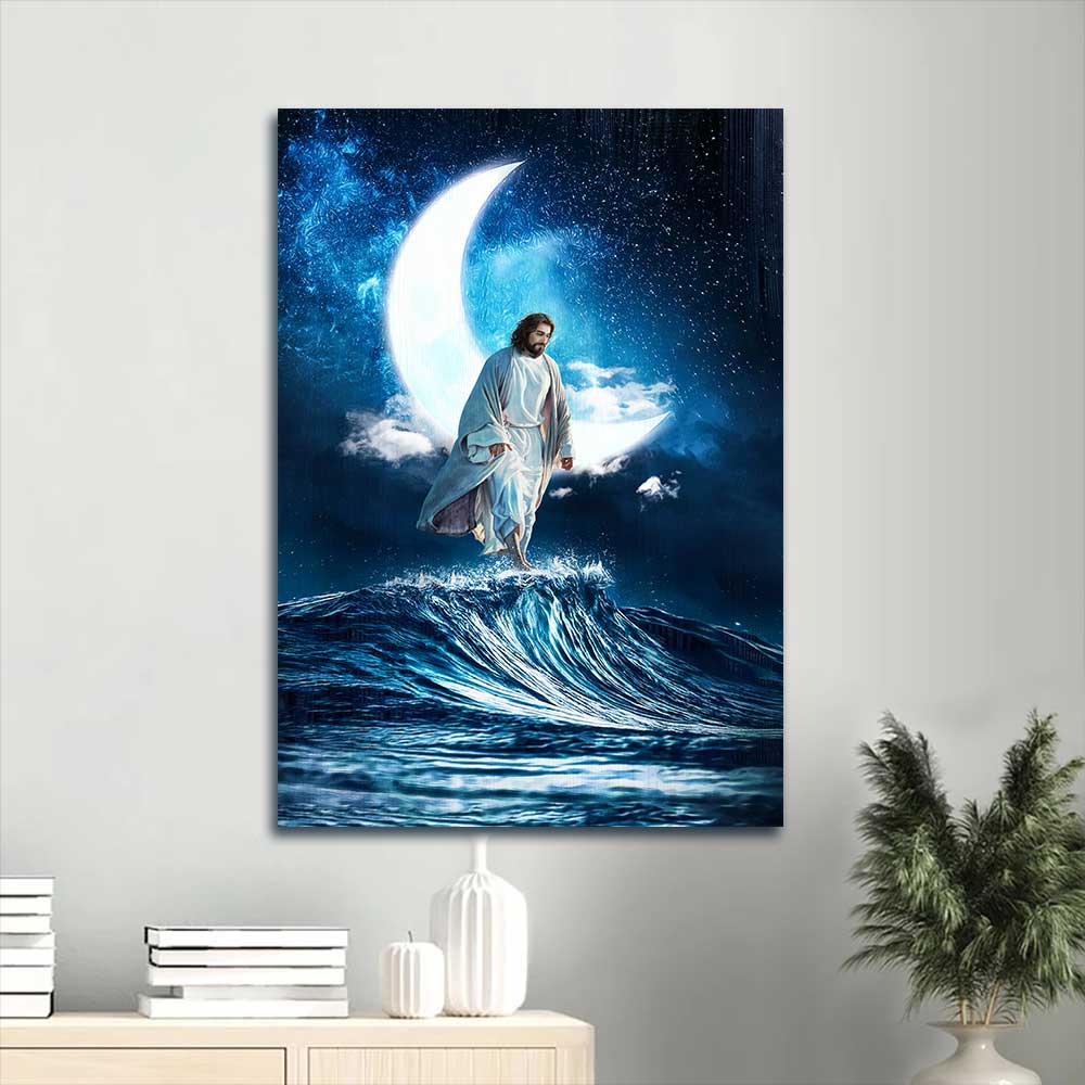 Jesus Portrait Canvas - Beautiful moon, Night sky, Jesus walks on water Portrait Canvas - Gift For Christian