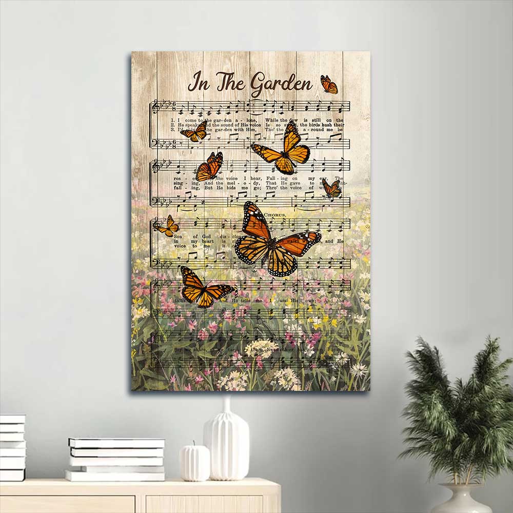 Jesus Portrait Canvas - Beautiful music sheet, Orange butterfly, Brilliant flower Portrait Canvas - Gift For Christian - In the garden