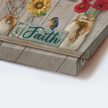 Jesus Portrait Canvas - Beautiful poppy, Pretty sunflower, Hummingbird Portrait Canvas - Gift For Christian - Just have faith