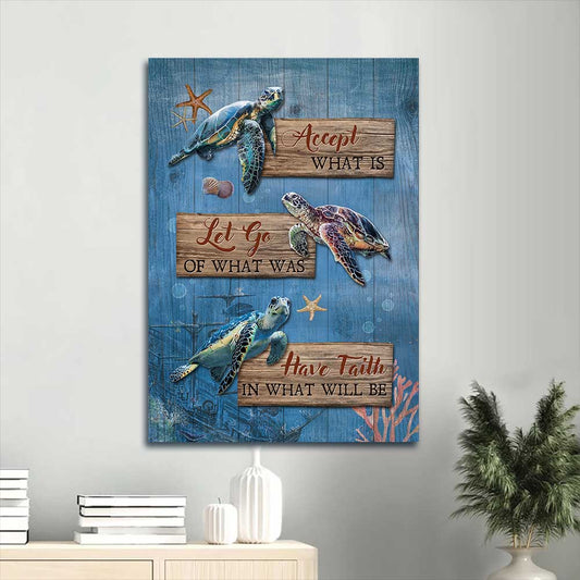 Jesus Portrait Canvas - Beautiful sea turtle, Blue ocean, Colorful starfish Portrait Canvas - Gift For Christian - Accept what is let go
