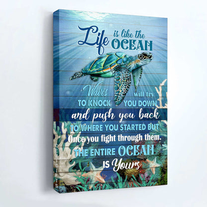Jesus Portrait Canvas - Beautiful sea turtle, Deep ocean, Infinite halo, Life is like the ocean Portrait Canvas - Gift For Christian