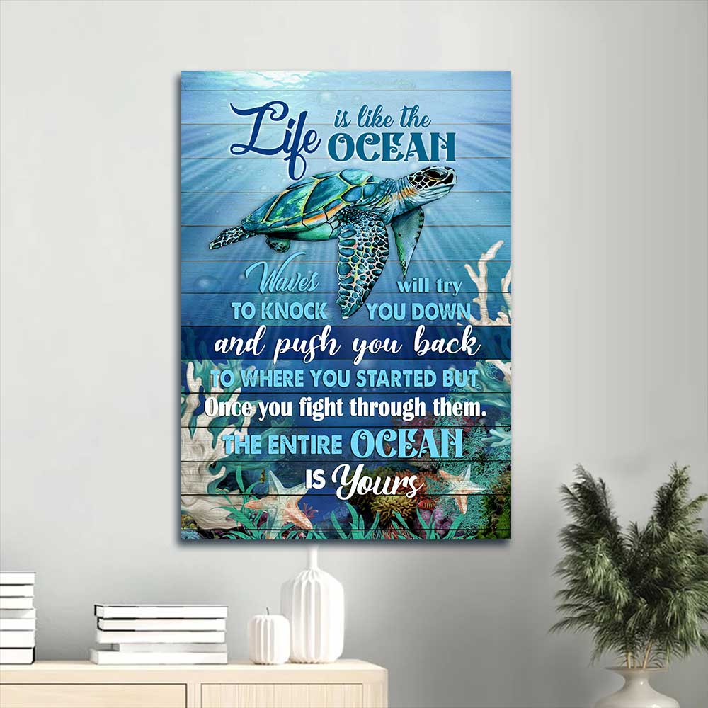 Jesus Portrait Canvas - Beautiful sea turtle, Deep ocean, Infinite halo, Life is like the ocean Portrait Canvas - Gift For Christian