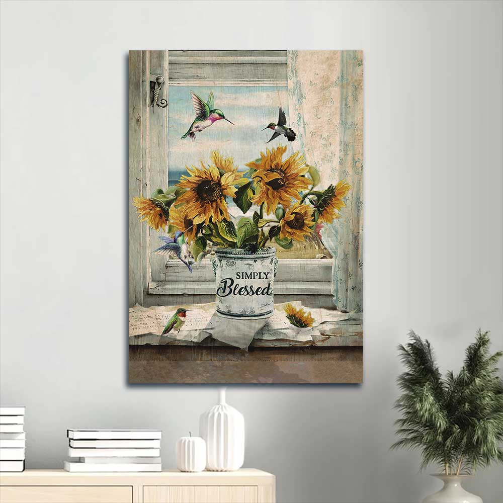 Jesus Portrait Canvas - Beautiful sunflower drawing, Hummingbird painting Portrait Canvas - Gift For Christian -  Simply blessed