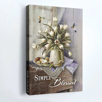Jesus Portrait Canvas - Beautiful tulip vase, Colorful hummingbird, Still life painting Portrait Canvas - Gift For Christian - Simply blessed
