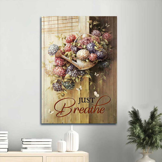 Jesus Portrait Canvas - Beautiful watercolor flowers, White butterfly, Vintage painting Portrait Canvas - Gift For Christian - Just breathe