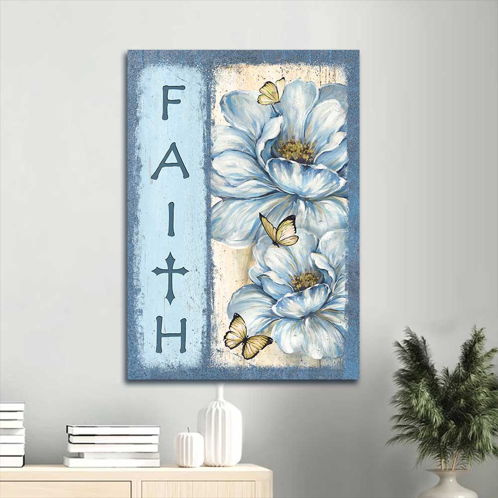 Jesus Portrait Canvas - Beautiful white flower, Pretty butterfly, Pastel background Portrait Canvas - Gift For Christian - Faith