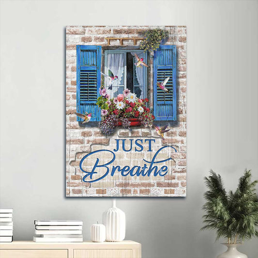 Jesus Portrait Canvas - Beautiful window, Flower, Hummingbird Portrait Canvas - Gift For Christian - Just breathe