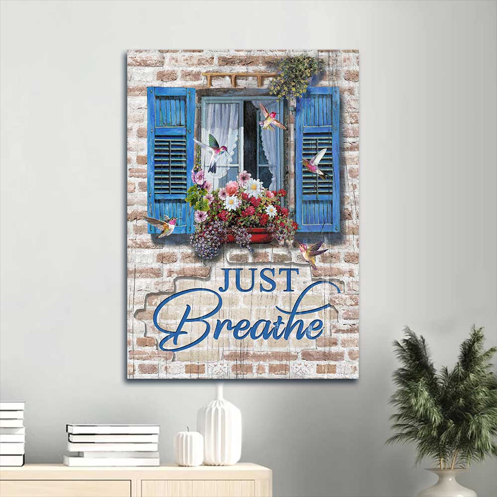 Jesus Portrait Canvas - Beautiful window, Flower, Hummingbird Portrait Canvas - Gift For Christian - Just breathe