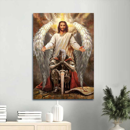 Jesus Portrait Canvas - Beautiful wings, Jesus painting, Warrior of God, Religious art, Sword of truth Portrait Canvas - Gift For Christian