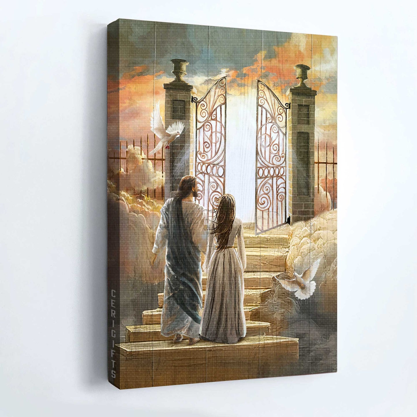 Jesus Portrait Canvas - Beautiful woman, Jesus painting, Flying dove, Heaven door Portrait Canvas - Gift For Christian