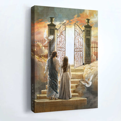 Jesus Portrait Canvas - Beautiful woman, Jesus painting, Flying dove, Heaven door Portrait Canvas - Gift For Christian