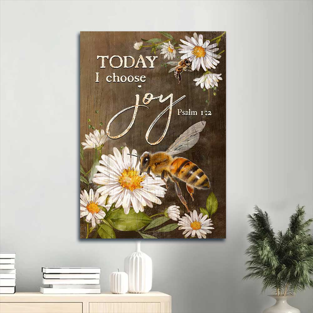 Jesus Portrait Canvas - Bee, Daisy flowers, Today I choose Joy Portrait Canvas - Gift For Christian