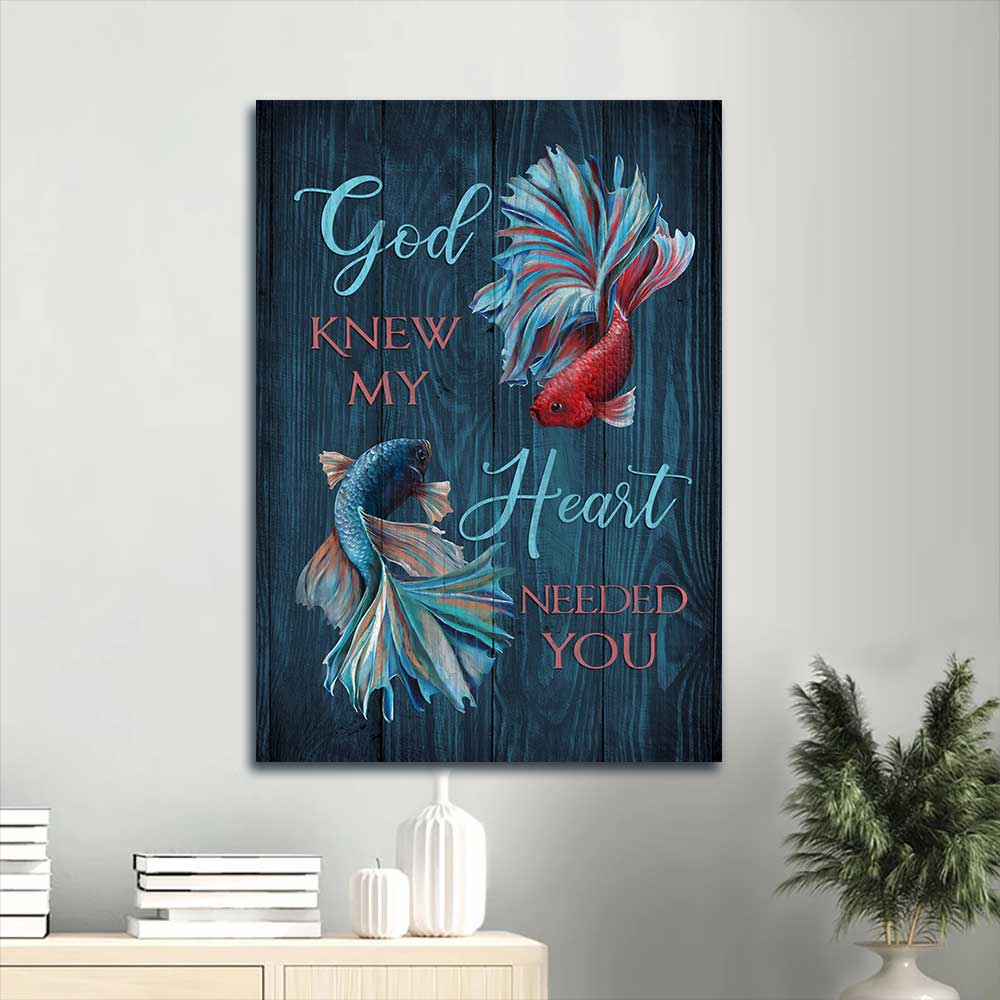 Jesus Portrait Canvas - Betta fish, Blue ocean Portrait Canvas - Gift For Christian - God knew my heart needed you