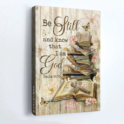 Jesus Portrait Canvas - Bible books, Old rugged cross, Camelia flowers Portrait Canvas - Gift For Christian - Be still I am God Portrait Canvas
