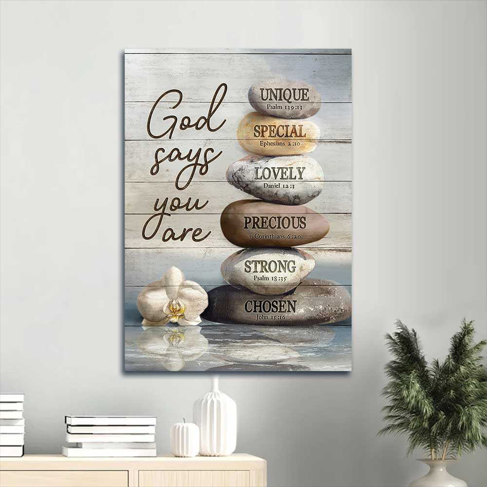 Jesus Portrait Canvas - Bible verses, Zen stone painting, Inspirational art Portrait Canvas - Gift For Christian - God says you are