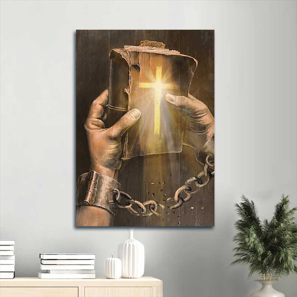 Jesus Portrait Canvas - Bible, Jesus hands, Light cross Portrait Canvas - Gift For Christian - Portrait Canvas