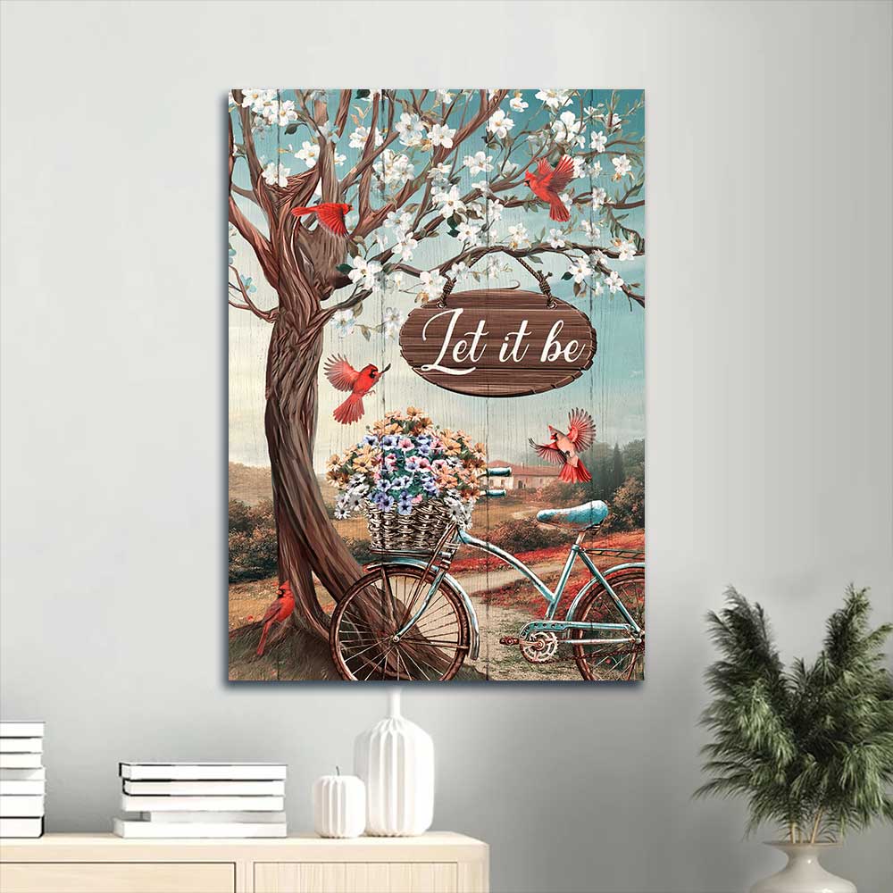 Jesus Portrait Canvas - Bicycle drawing, Flower basket, Red cardinals Portrait Canvas - Gift For Christian - Let it be Portrait Canvas