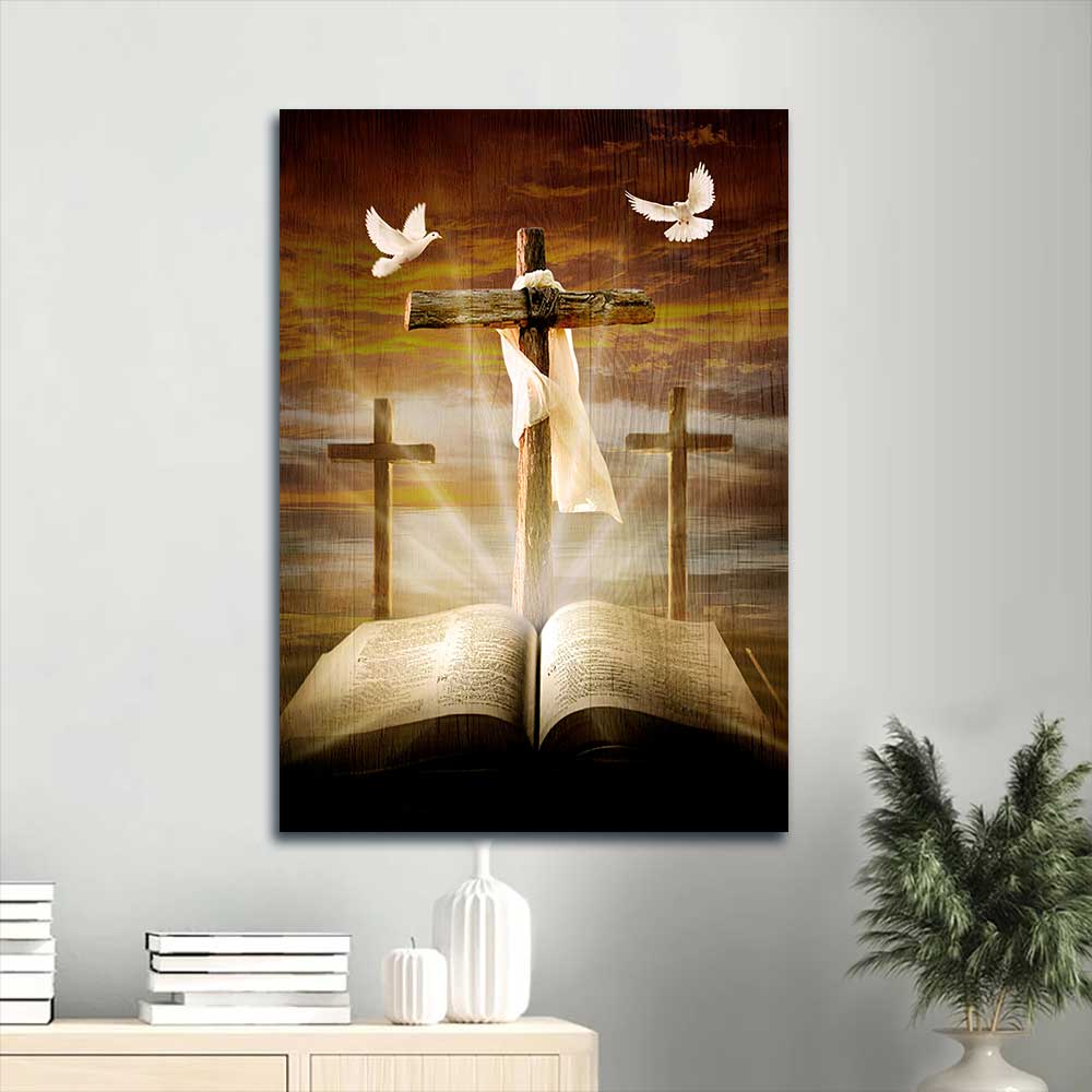 Jesus Portrait Canvas - Big cross, Amazing halo, Bible painting, White dove symbol Portrait Canvas - Gift For Christian - Portrait Canvas