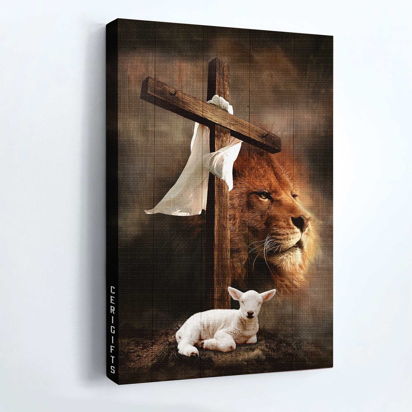 Jesus Portrait Canvas - Big cross, Lion drawing, Lamb of God, King of Kings Portrait Canvas - Gift For Christian - Portrait Canvas
