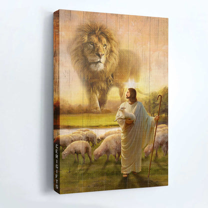 Jesus Portrait Canvas - Big lion drawing, Animal of God, Lambs painting Portrait Canvas - Gift For Christian - Walking with Jesus Portrait Canvas