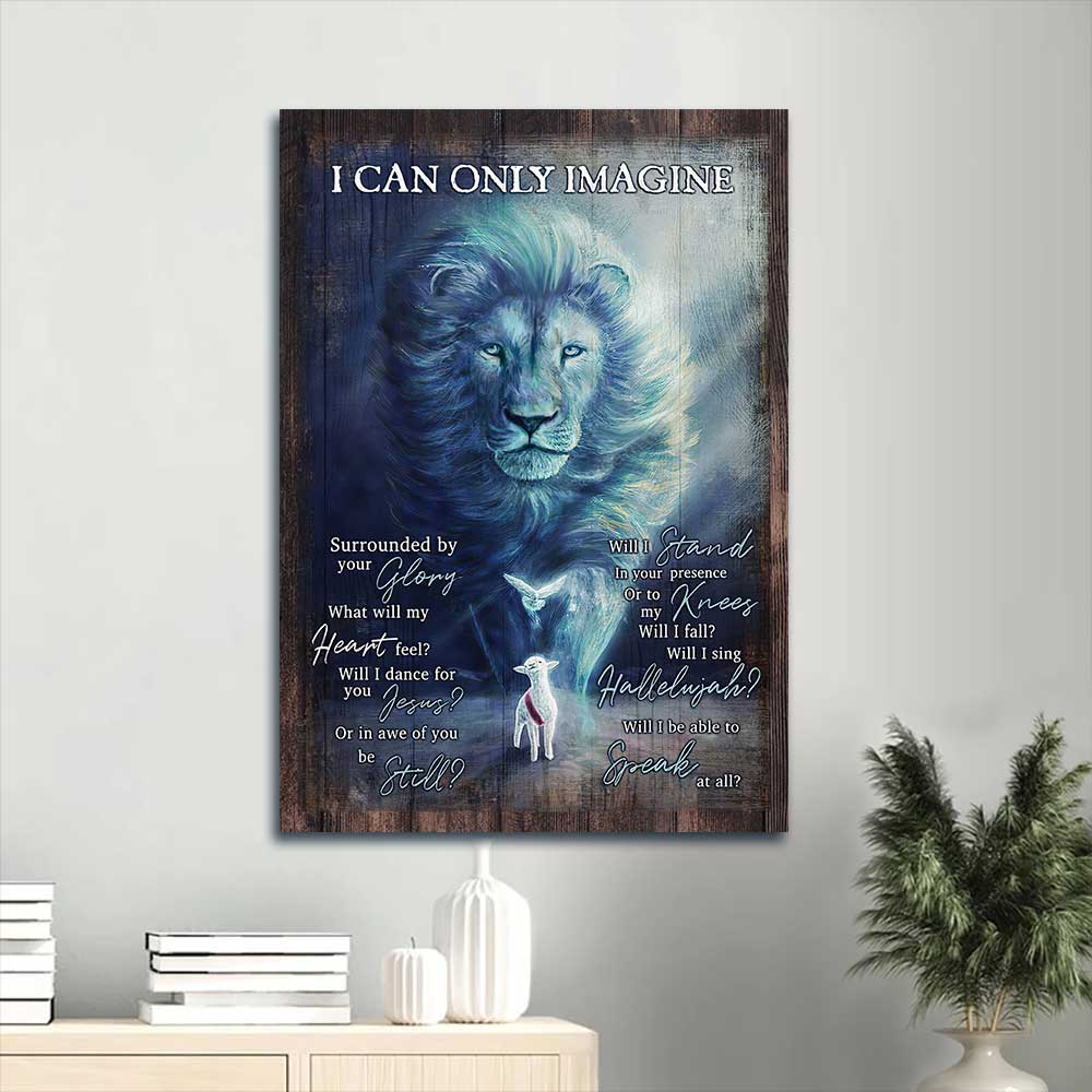 Jesus Portrait Canvas - Big lion, Dove symbol, Blue background Portrait Canvas - Gift For Christian - I can only imagine Portrait Canvas