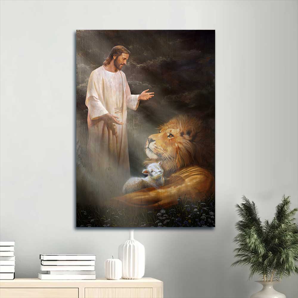 Jesus Portrait Canvas - Big lion, Lamb of God, Jesus calls, Walking with Jesus Portrait Canvas - Gift For Christian Portrait Canvas