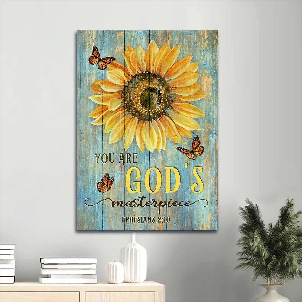 Jesus Portrait Canvas - Big sunflower drawing, Orange butterfly Portrait Canvas - Gift For Christian - You are God's masterpiece Portrait Canvas