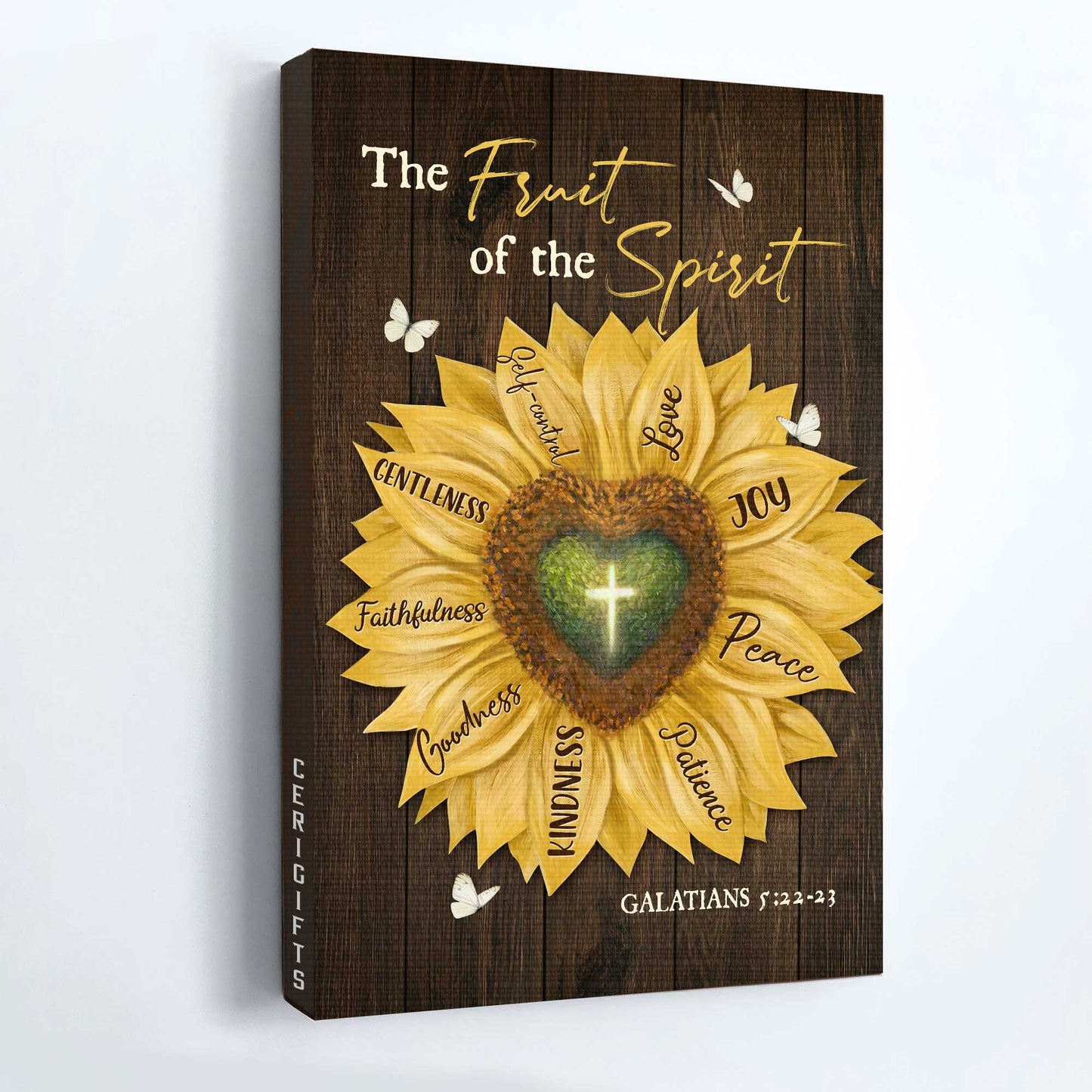 Jesus Portrait Canvas - Big sunflower, Heart shape, Cross Portrait Canvas - Gift For Christian - The fruit of the spirit Portrait Canvas