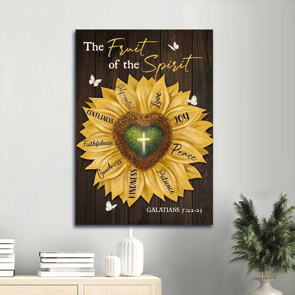 Jesus Portrait Canvas - Big sunflower, Heart shape, Cross Portrait Canvas - Gift For Christian - The fruit of the spirit Portrait Canvas