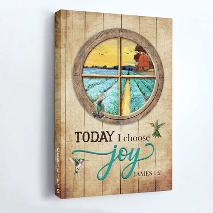 Jesus Portrait Canvas - Blue flower farm, Vineyard, Circle window, Hummingbird Portrait Canvas - Gift For Christian - Today I choose joy Portrait Canvas