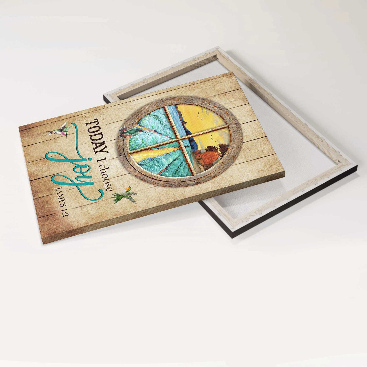 Jesus Portrait Canvas - Blue flower farm, Vineyard, Circle window, Hummingbird Portrait Canvas - Gift For Christian - Today I choose joy Portrait Canvas