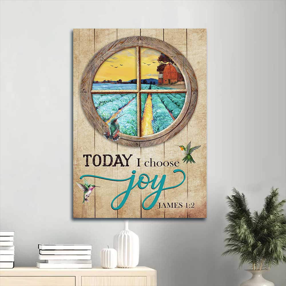 Jesus Portrait Canvas - Blue flower farm, Vineyard, Circle window, Hummingbird Portrait Canvas - Gift For Christian - Today I choose joy Portrait Canvas