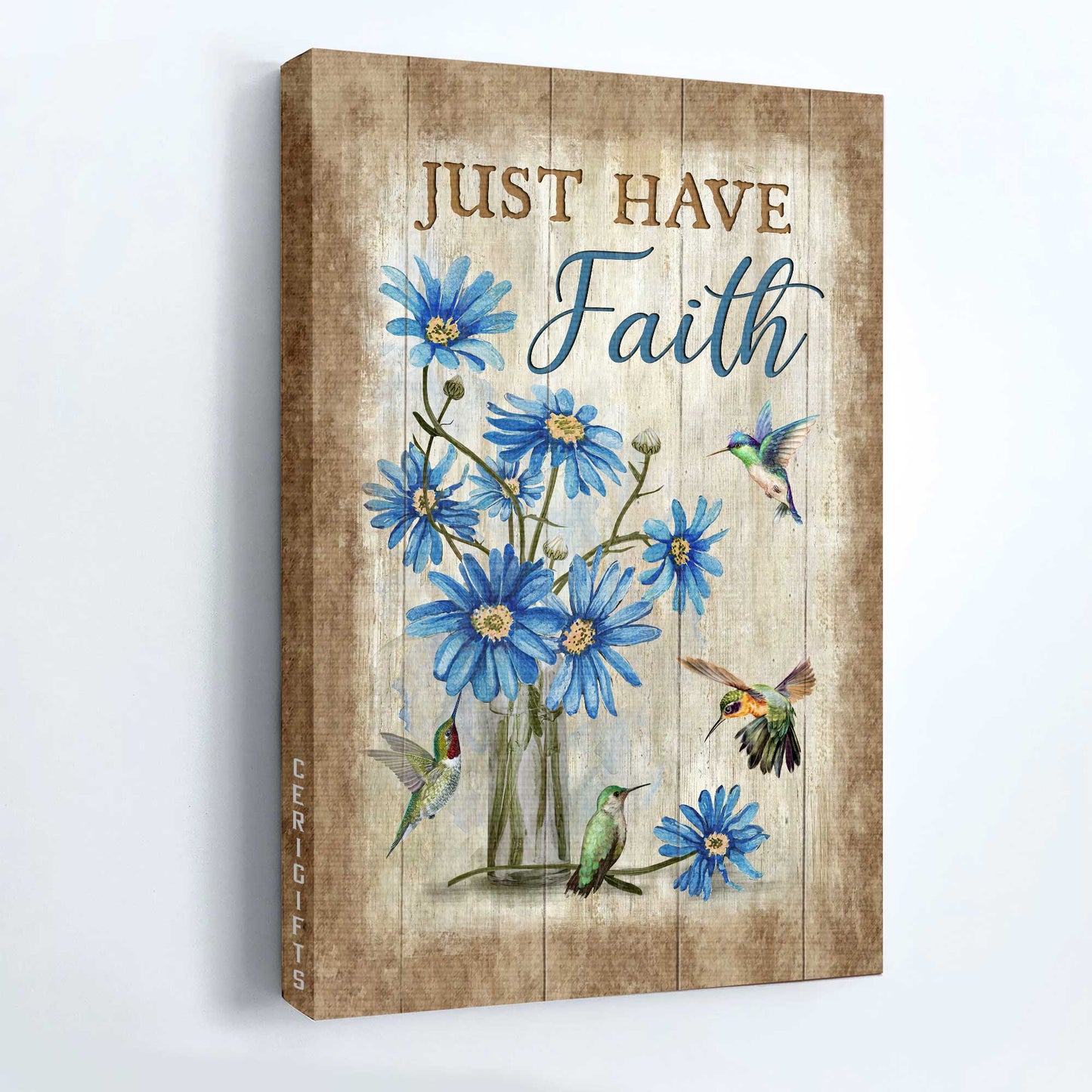 Jesus Portrait Canvas - Blue flower painting, Watercolor hummingbird, Motivational quote Portrait Canvas - Gift For Christian - Just have faith Portrait Canvas