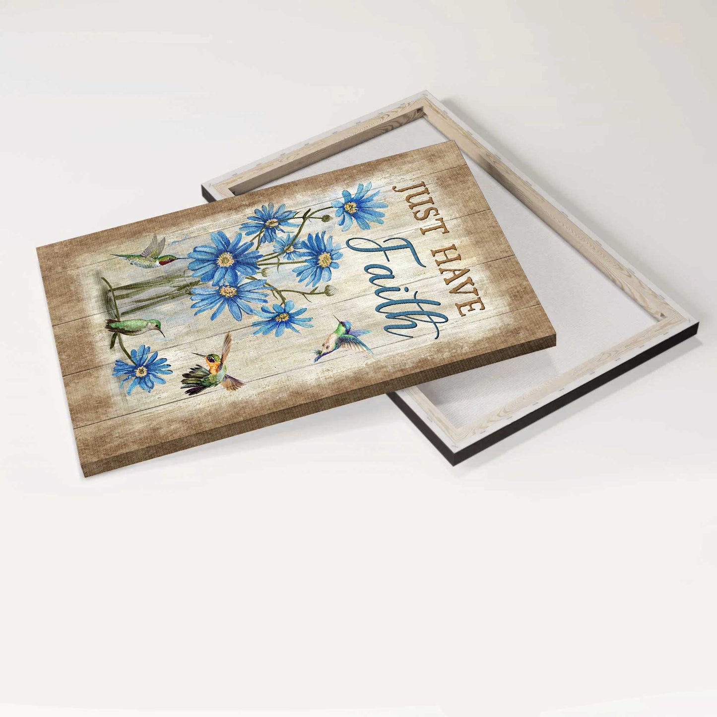 Jesus Portrait Canvas - Blue flower painting, Watercolor hummingbird, Motivational quote Portrait Canvas - Gift For Christian - Just have faith Portrait Canvas