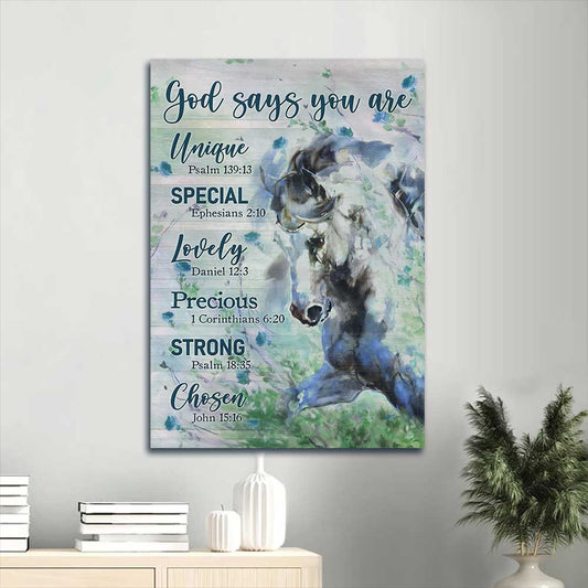 Jesus Portrait Canvas - Blue horse drawing, Watercolor painting Portrait Canvas - Gift For Christian - God says you are unique Portrait Canvas