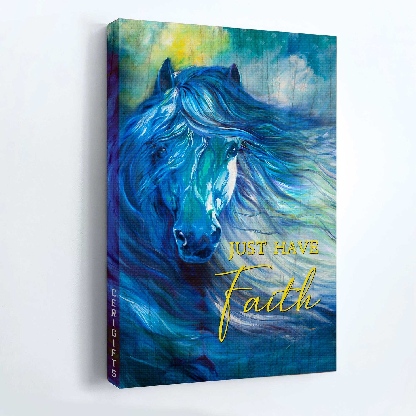 Jesus Portrait Canvas - Blue horse, Watercolor background, Jesus drawing Portrait Canvas - Gift For Christian - Just have faith Portrait Canvas