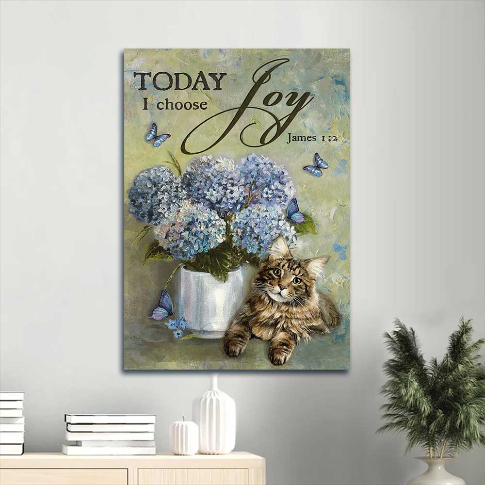 Jesus Portrait Canvas - Blue hydrangea, Pretty cat, Butterfly drawing Portrait Canvas - Gift For Christian - Today I choose joy Portrait Canvas