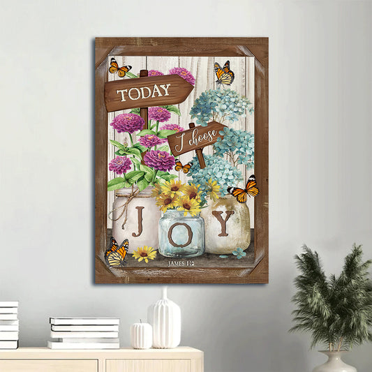 Jesus Portrait Canvas - Blue hydrangea, Watercolor flower jars, Monarch butterfly Portrait Canvas - Gift For Christian - Today I choose joy Portrait Canvas