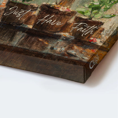 Jesus Portrait Canvas - Blue hydrangea, White daisy, White rose, Oil painting Portrait Canvas - Gift For Christian - Just have faith Portrait Canvas