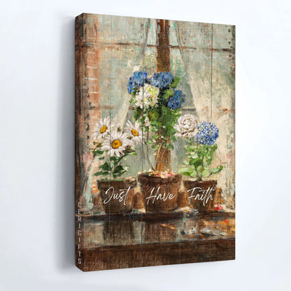 Jesus Portrait Canvas - Blue hydrangea, White daisy, White rose, Oil painting Portrait Canvas - Gift For Christian - Just have faith Portrait Canvas