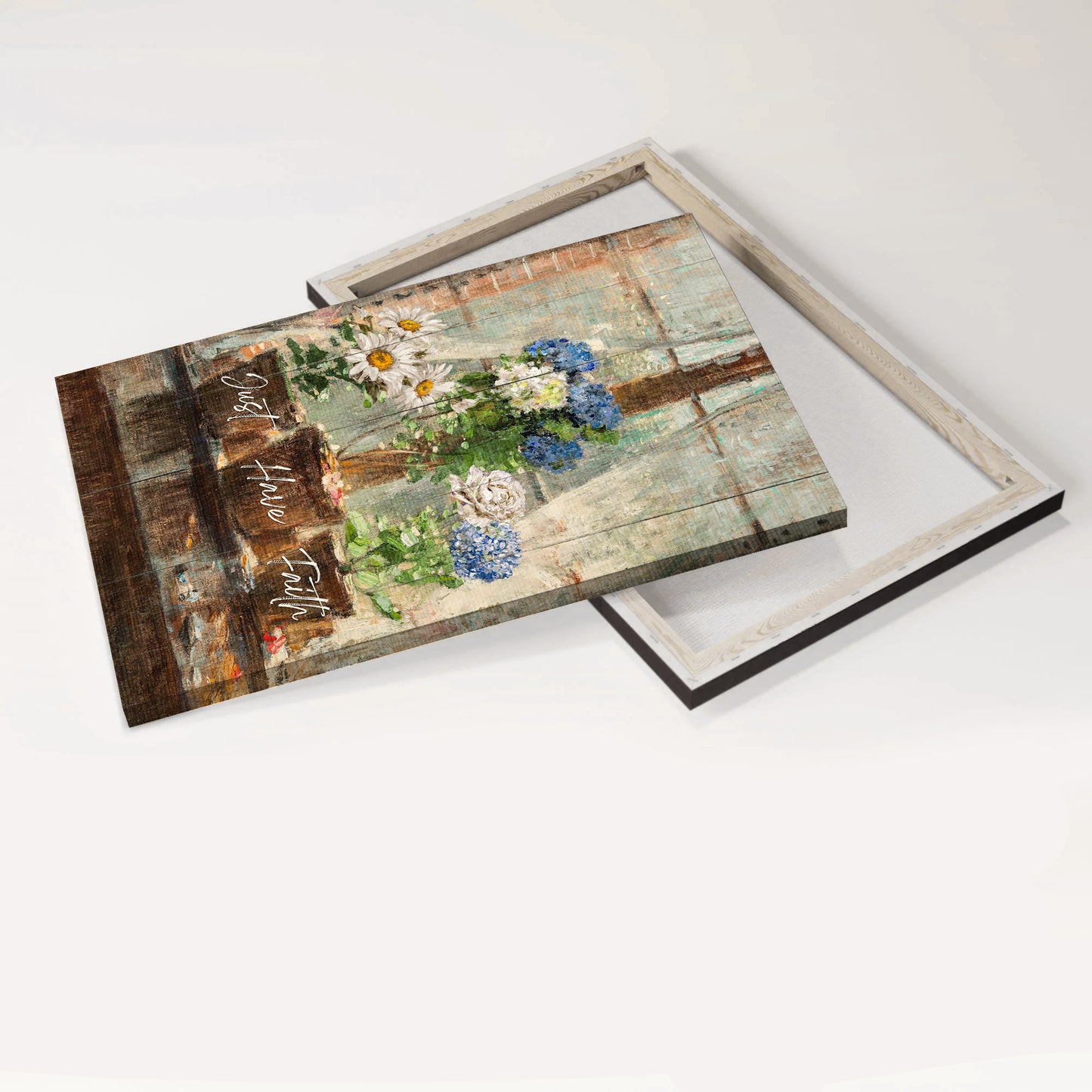 Jesus Portrait Canvas - Blue hydrangea, White daisy, White rose, Oil painting Portrait Canvas - Gift For Christian - Just have faith Portrait Canvas