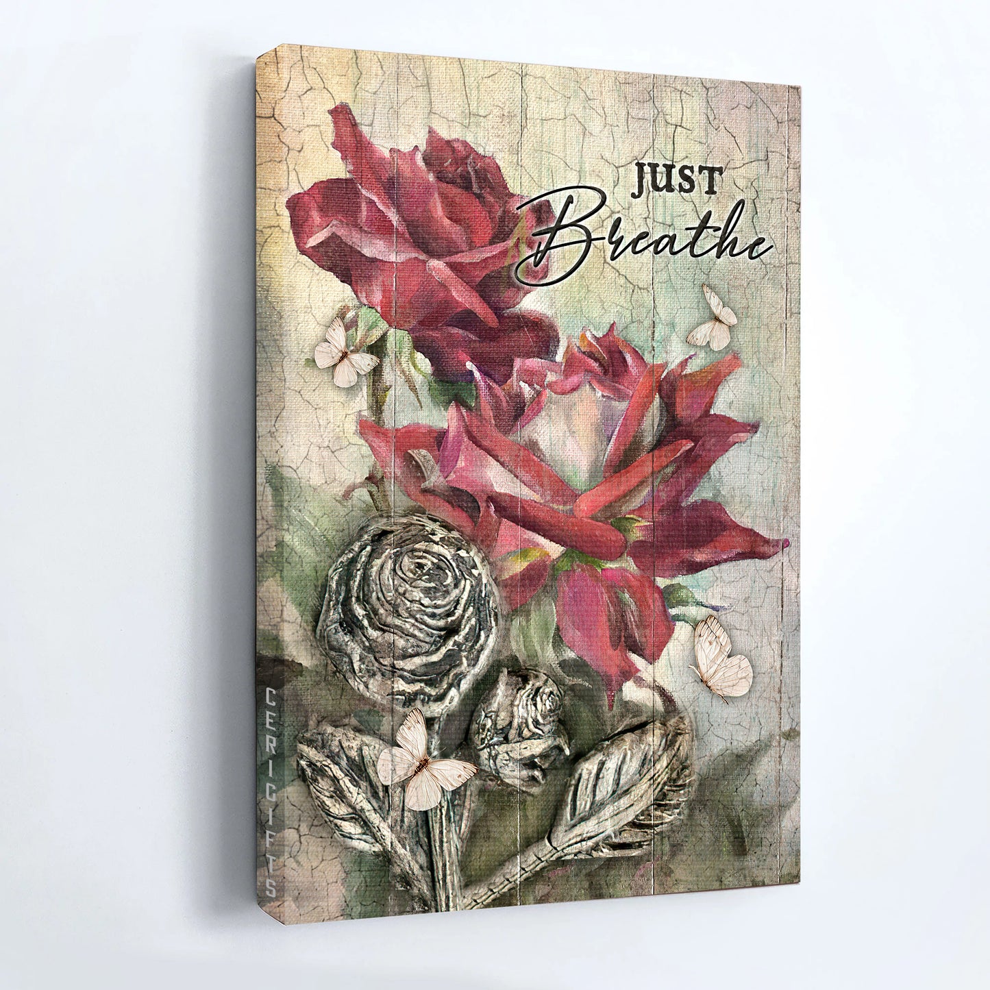 Jesus Portrait Canvas - Brilliant red rose, Beautiful flower, Pretty butterfly canvas- Gift for Christian- Just breathe