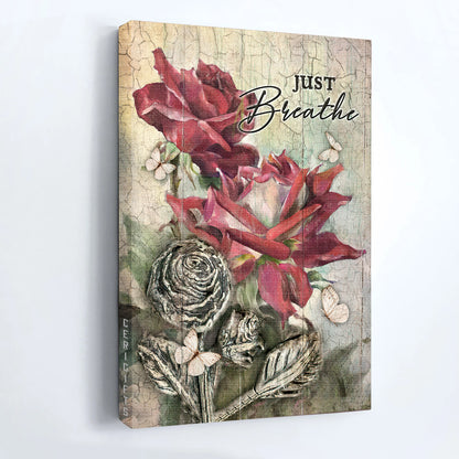 Jesus Portrait Canvas - Brilliant red rose, Beautiful flower, Pretty butterfly canvas- Gift for Christian- Just breathe